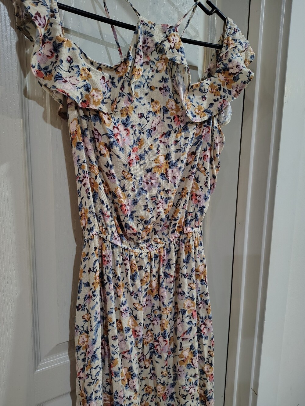 American Eagle Floral Print Boho Cottagecore Cold Shoulder High Neck Flowy Dress